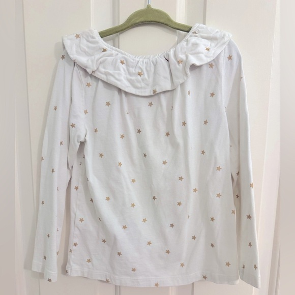 Mini Boden Sz 5/6Y White Star Print Kids Top With Ruffle Collar - Picture 3 of 4